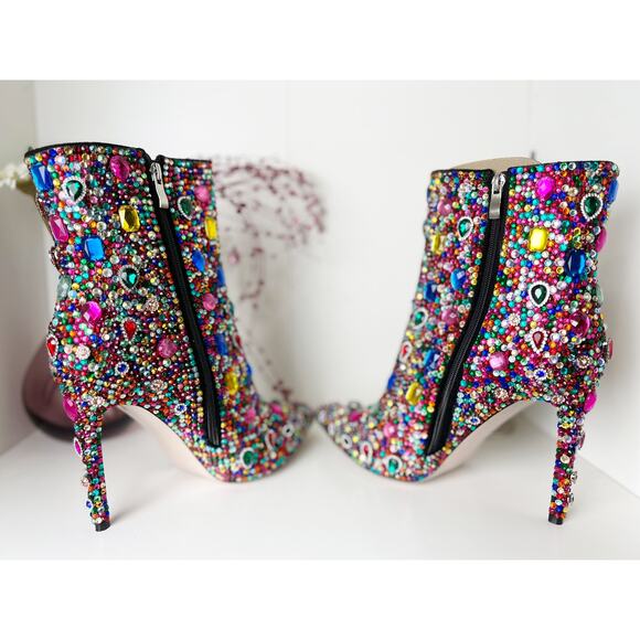 Akira Azalea Wang Poppy Multi Jeweled Stiletto Heel Ankle Booties Size 12 NWT - Picture 13 of 16